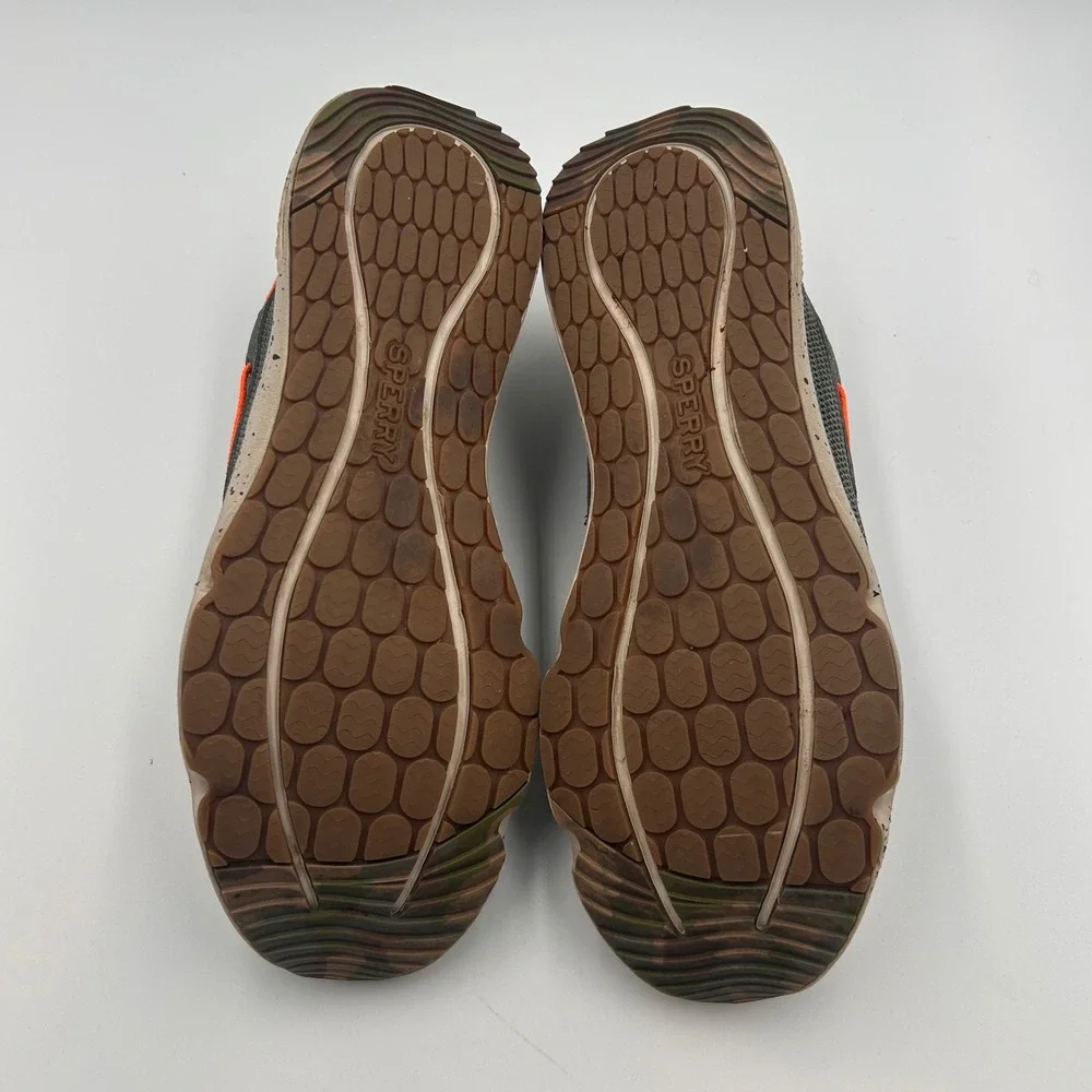 Sperry 7 SEAS 3-Eye Mens 9M Dark Green Orange Mesh Boat Shoes Sneakers STS19496